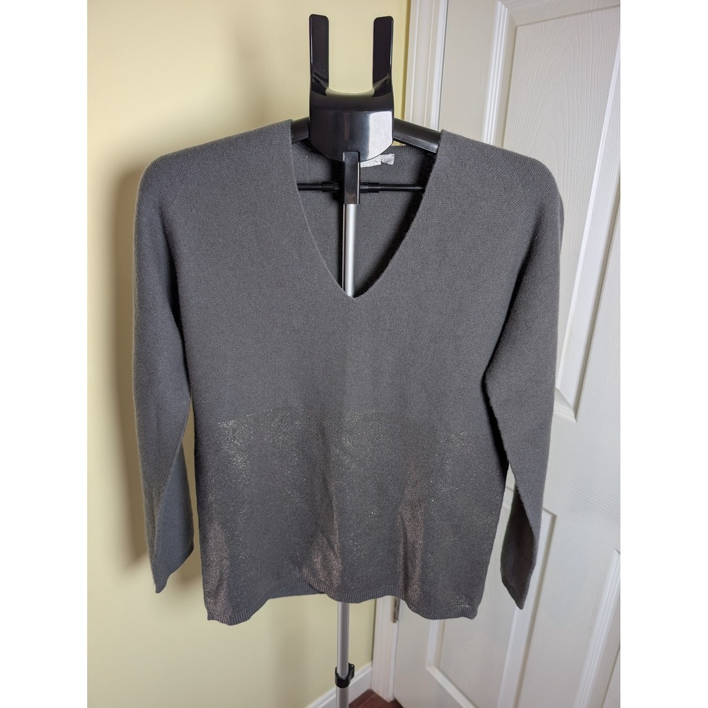 Fabiana Filippi Sweater Women Small Grey Merino Silk Cashmere Metallic V-Neck